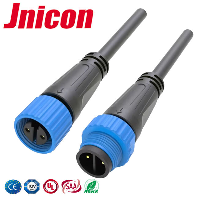 M15 2 ขา 10A ขั้วต่อสายเคเบิลกันน้ำ Overmolded 300V LED Power ขั้วต่อล็อคสกรู