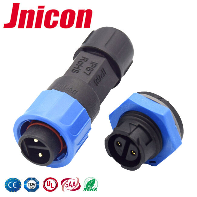 M16 IP68 Connector 10A 2 Pin Circular Plastic UL94-V0 Push Lock Connectors
