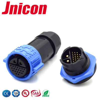 ขั้วต่อสัญญาณกำลังไฟ 20A 300V M19 2+20 พิน สายเคเบิลไปยังบอร์ด ขั้วต่อกันน้ำ IP67
