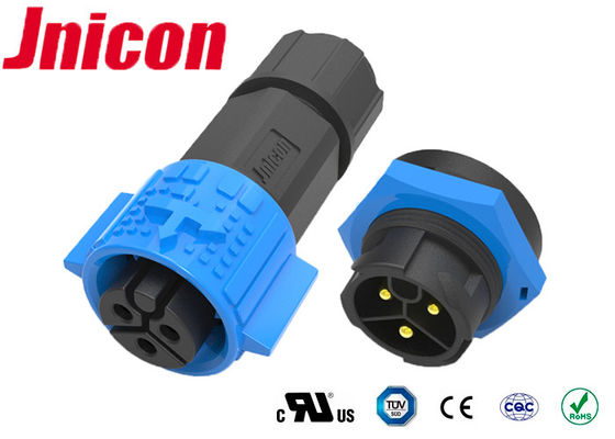 พลาสติกสีดำสีน้ำเงิน 3 พิน 20A ตัวเชื่อมต่อกันน้ำแผงเมาท์ 300V อัตราส่วนแรงดันไฟฟ้า